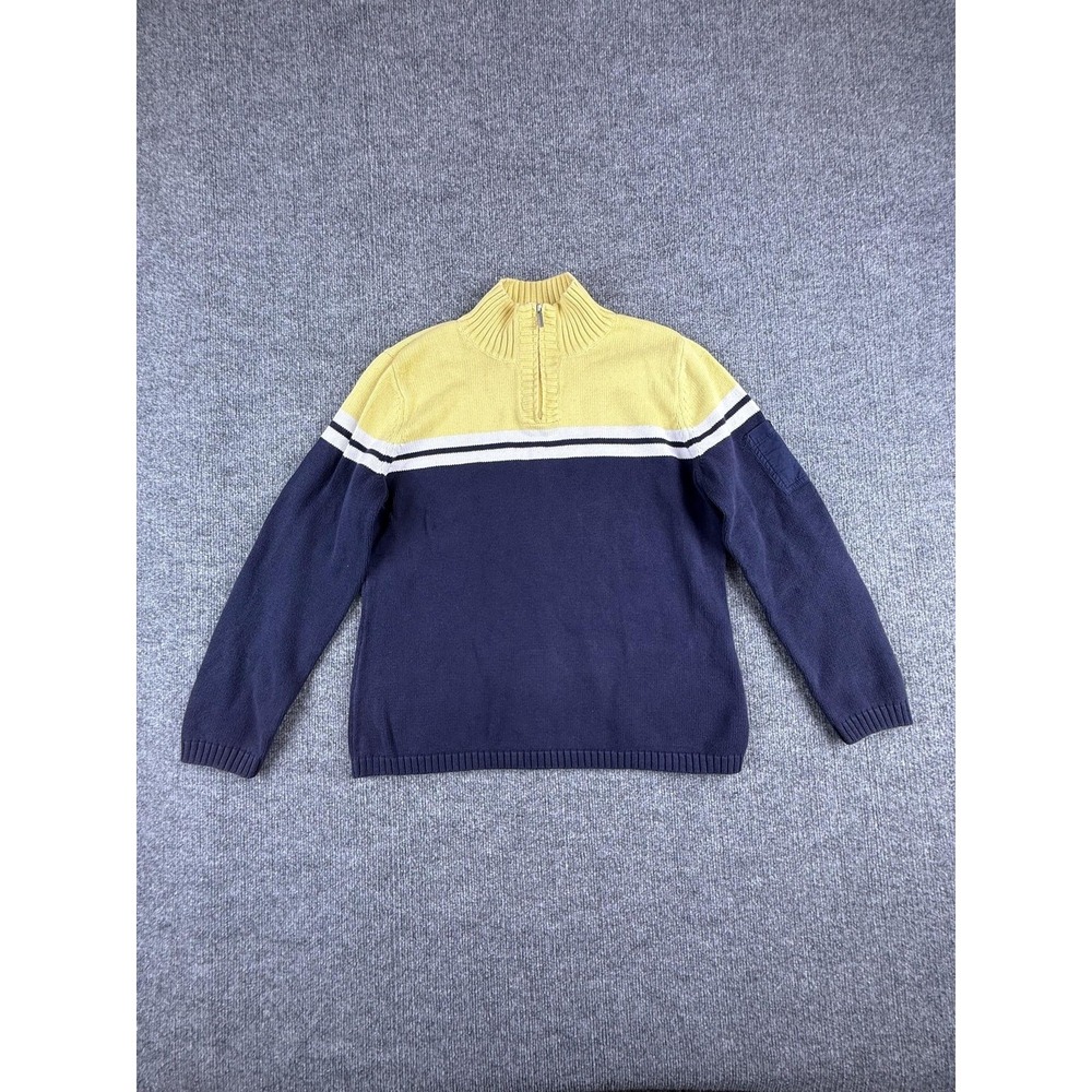 Liz Claiborne Sweater Womens Large Blue Striped 1/4 Zip Mock Neck Cotton